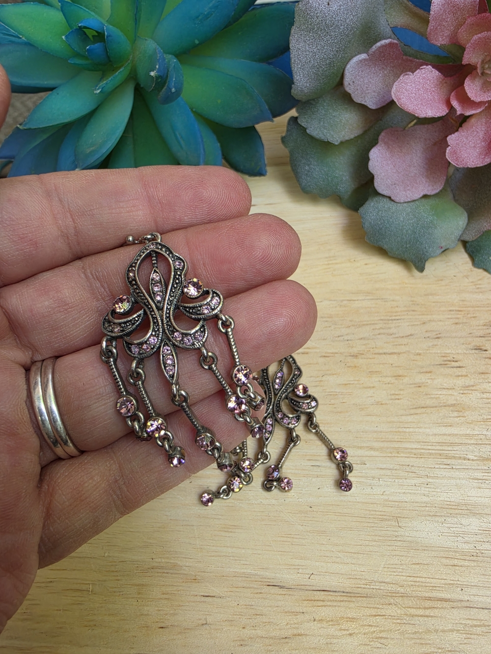 Source Unknown Pink Crystal Art Nouveau Brooch